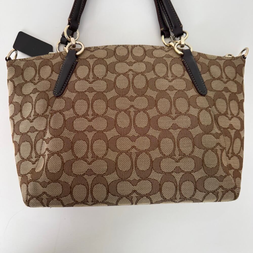 Coach Signature Jacquard Canvas Small Kelsey Satchel Khaki Leather Trim F58283 - Picture 6 of 15